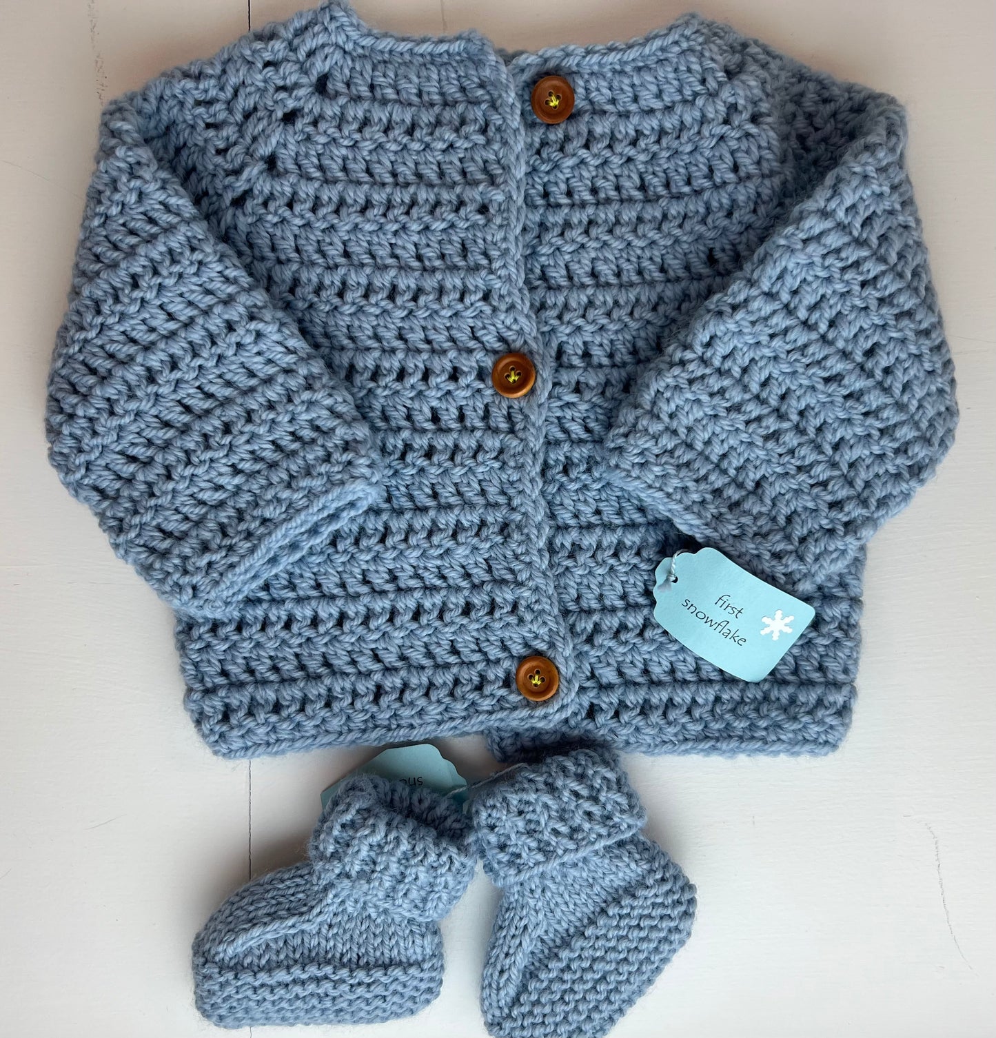 Tags On! First Snowflake Knit Sweater and Bootie Set