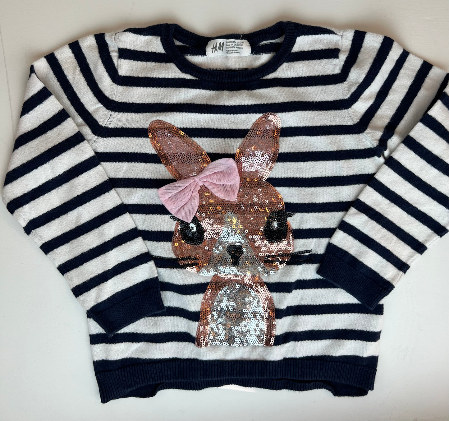 H&M Long Sleeved Striped Bunny Sweater