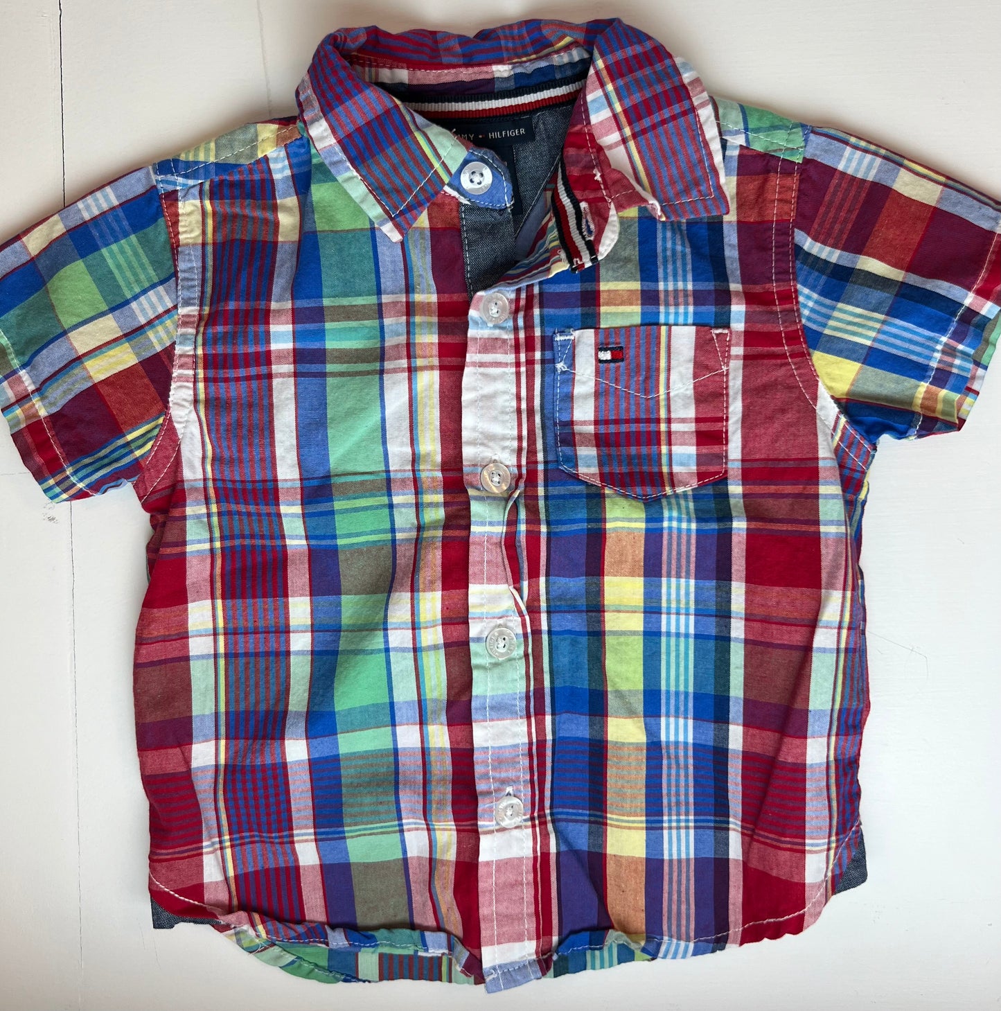 Tommy Hilfiger Plaid Button Down Short Sleeved Shirt