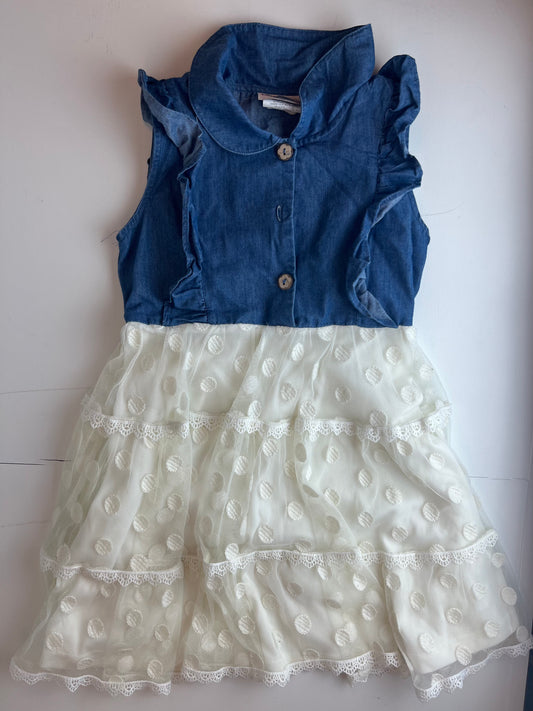 Rare Editions Denim and Lace Sleeveless Dress
