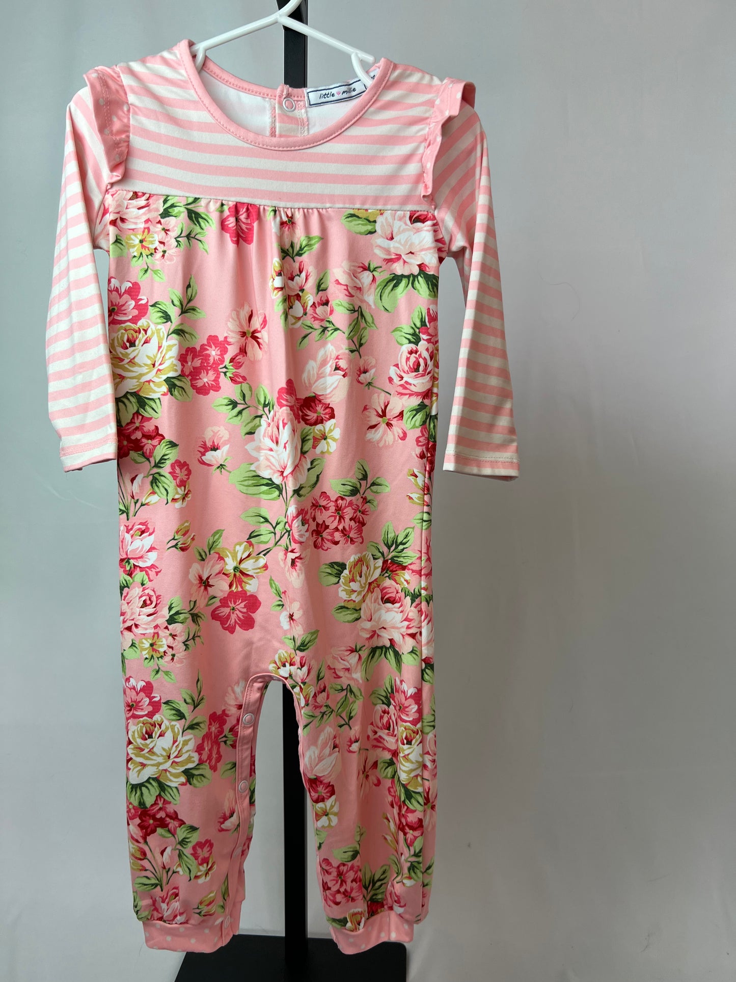 Little Millie Striped and Flowered Long Sleeved Romper